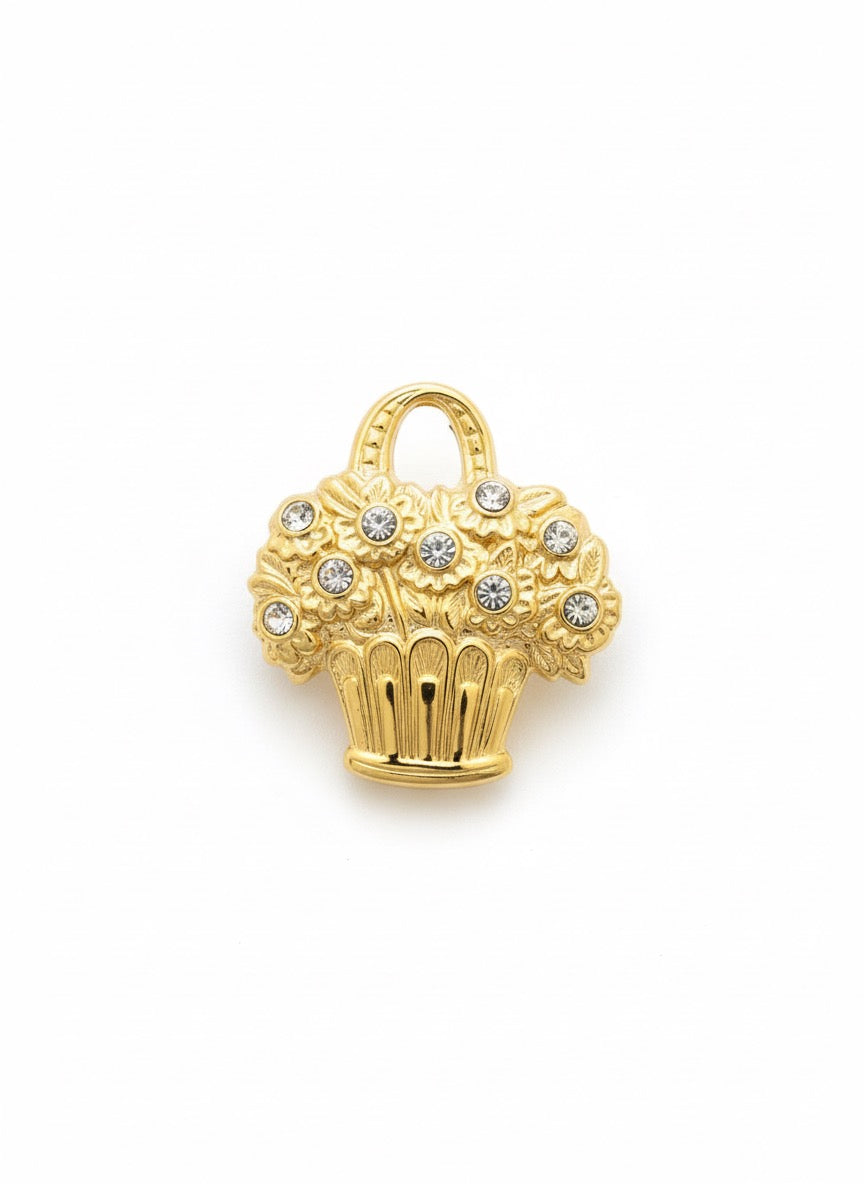 VINTAGE 1980S FLOWER BASKET BROOCH