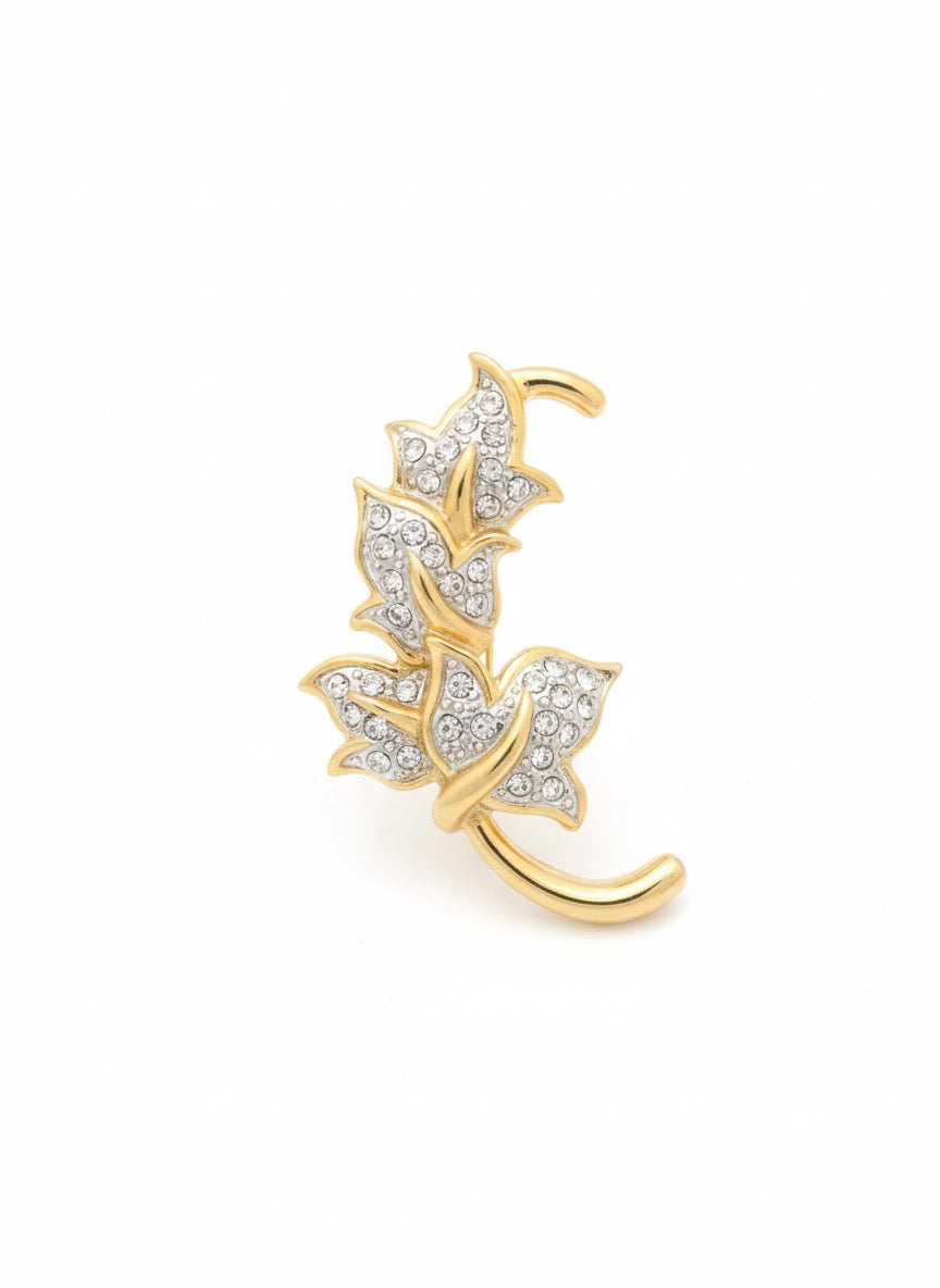 VINTAGE 1980S CRYSTAL LEAF BROOCH