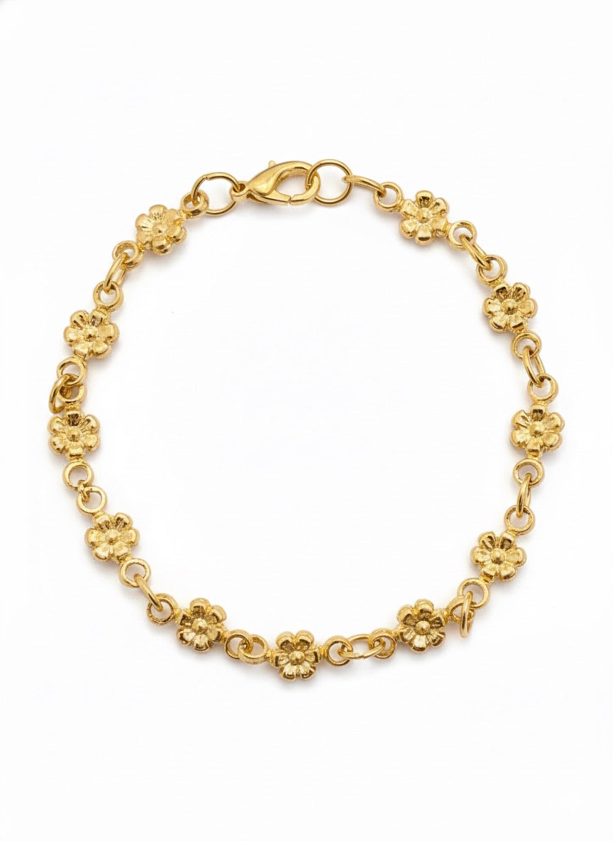 VINTAGE 1990s DAINTY DAISY LINK CHAIN BRACELET