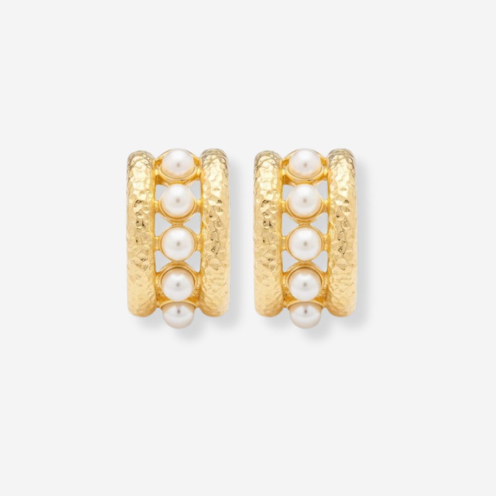 VINTAGE 1980S HAMMERED TEXTURE STATEMENT IMITATION PEARL EARRINGS