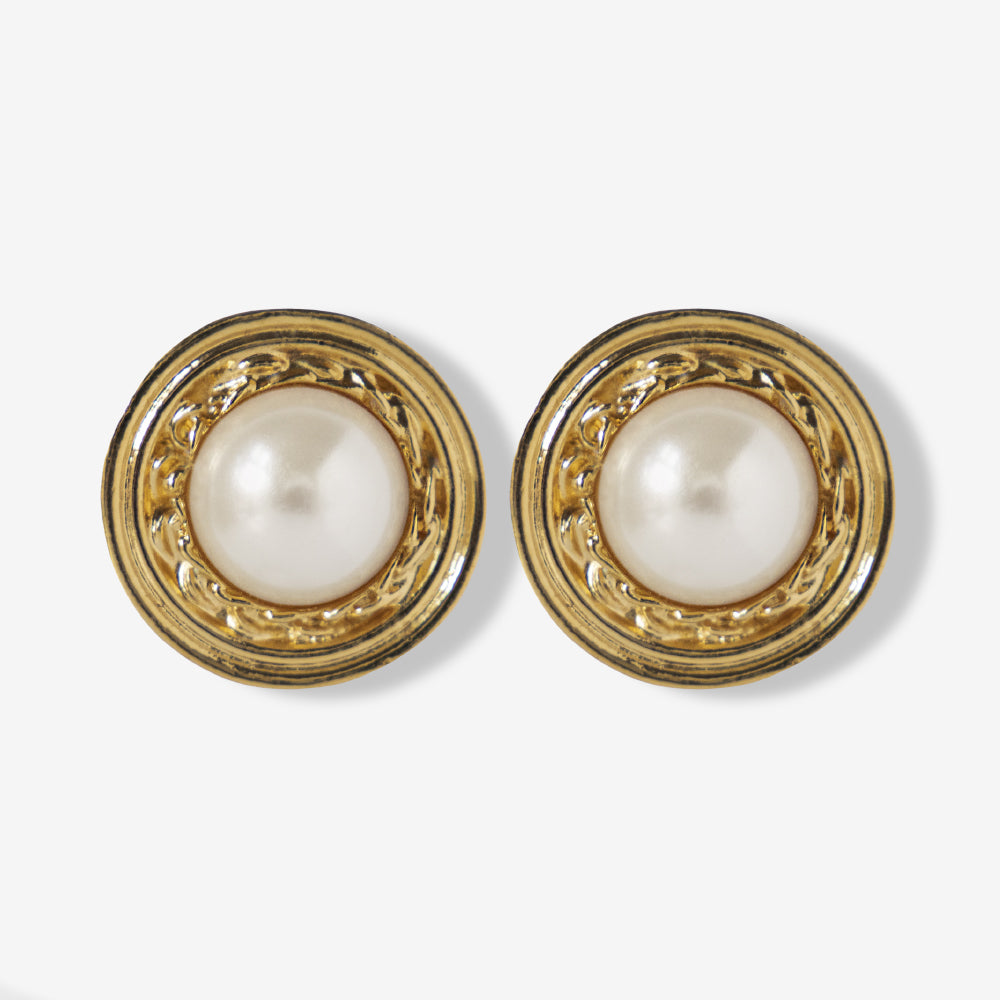VINTAGE 1980S IMITATION PEARL GOLD ROPE STUD EARRINGS
