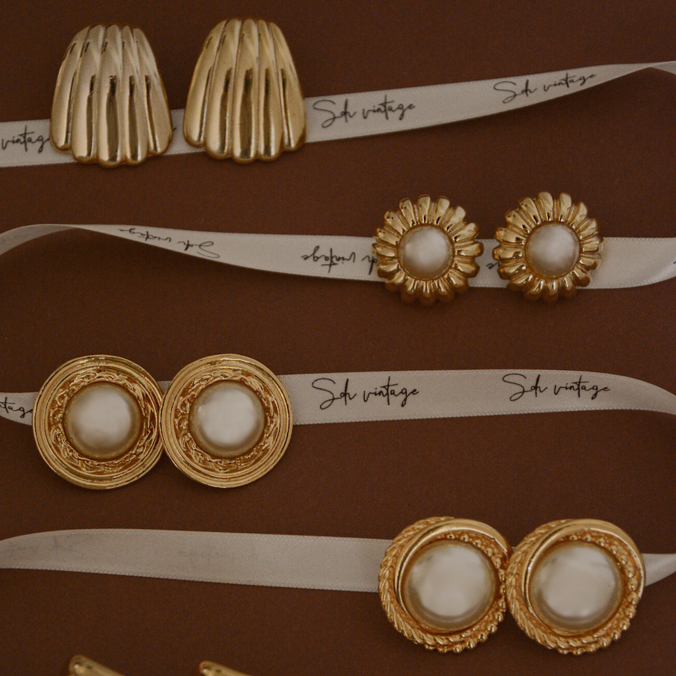 VINTAGE 1980S IMITATION PEARL GOLD ROPE STUD EARRINGS_SOHVINTAGE