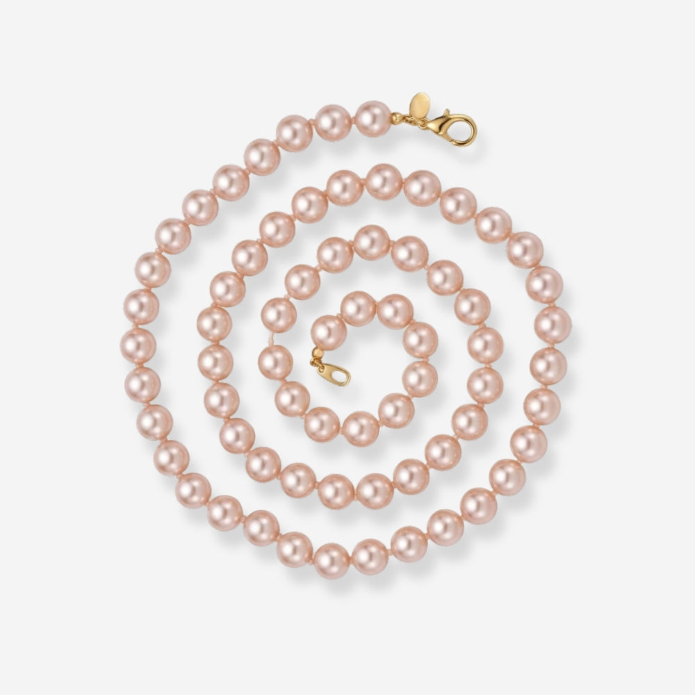 VINTAGE 1980S LONG BLUSH PINK IMITATION KNOTTED PEARL NECKLACE