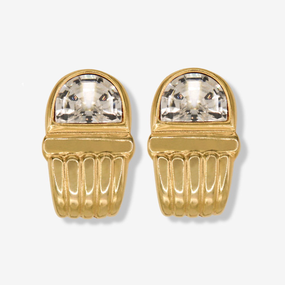 VINTAGE 1980S STATEMENT CRYSTAL RIDGE CLIP ON EARRINGS