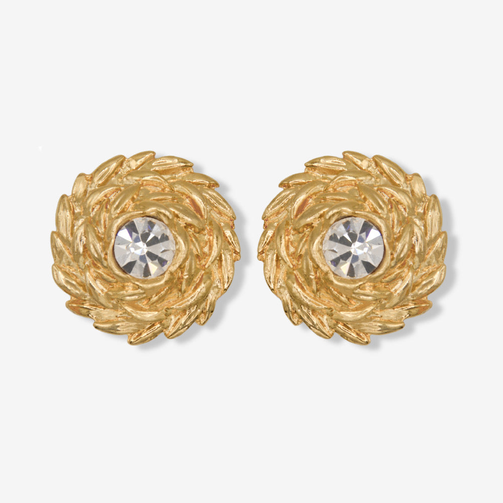 VINTAGE 1980S STATEMENT CRYSTAL WREATH CLIP ON EARRINGS