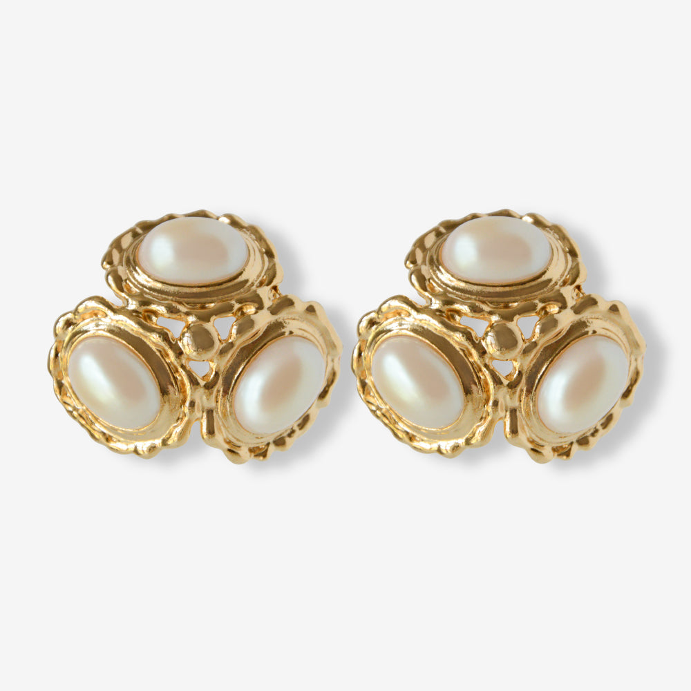 VINTAGE 1980S STATEMENT TRIO CLUSTER IMITATION PEARL EARRINGS