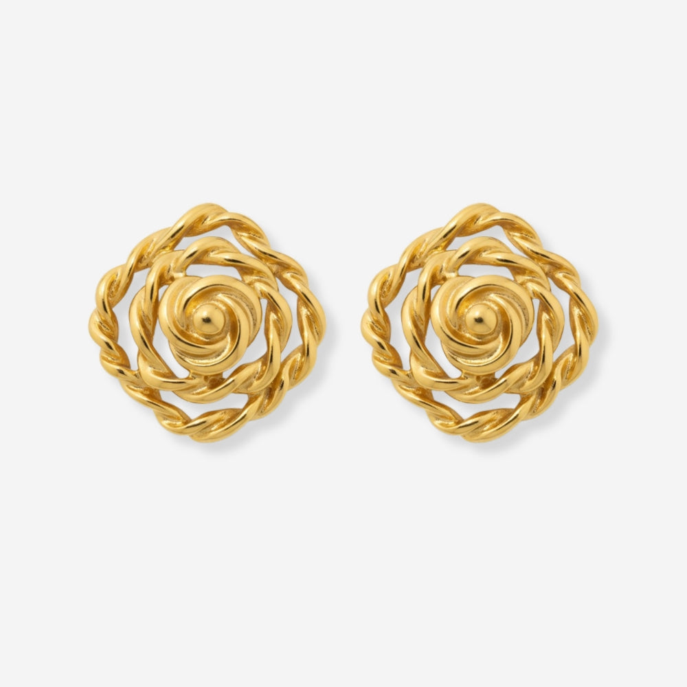 VINTAGE 1980S STATEMENT TWISTED ROSE CLIP ON EARRINGS