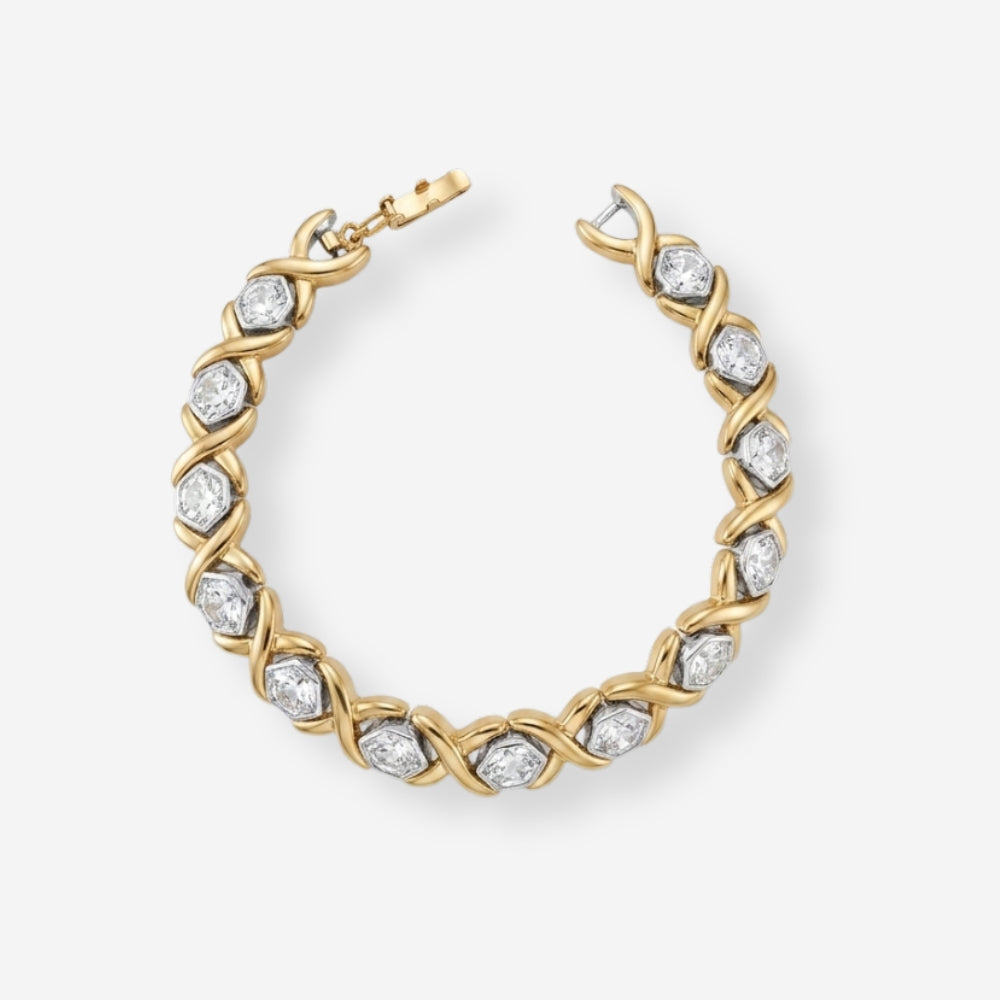 VINTAGE 1980S SWAROVSKI CRYSTAL HEXAGONAL XO BRACELET