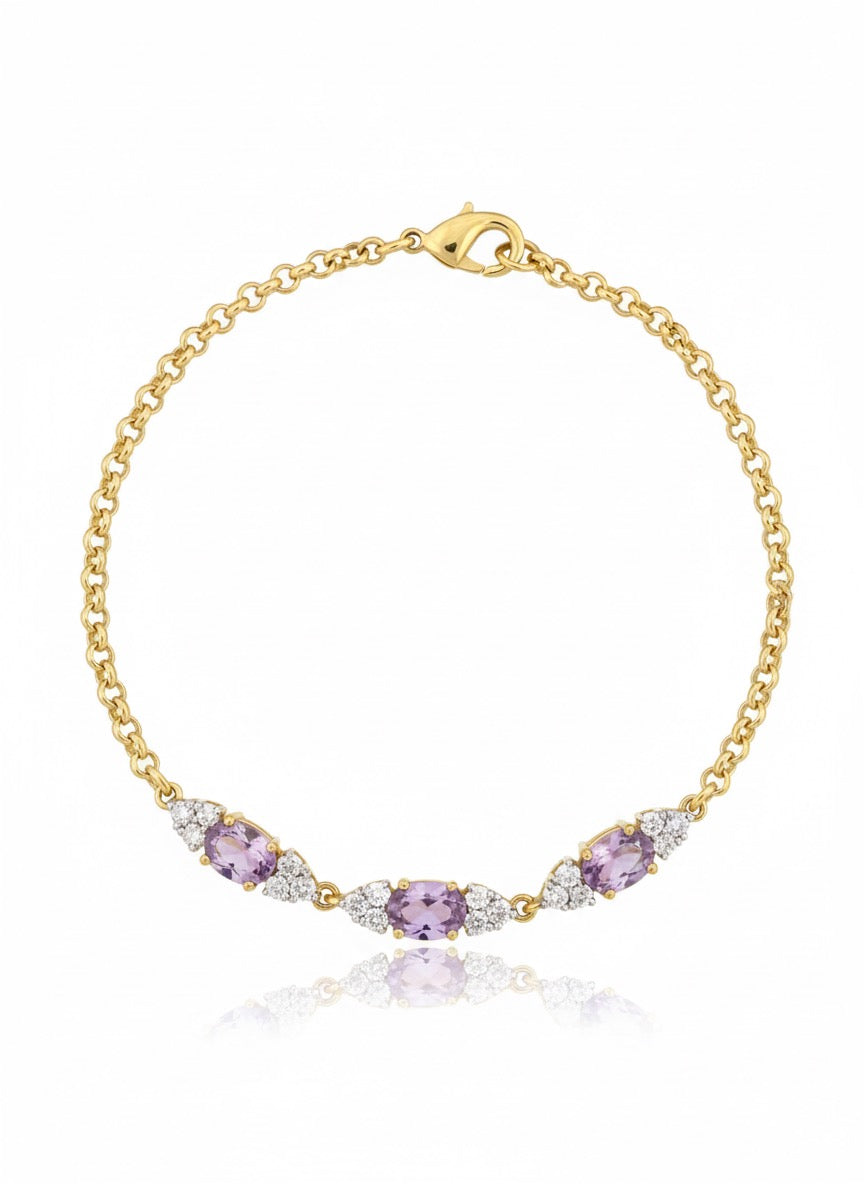 VINTAGE 1980s OVAL LAVENDER CRYSTAL LINKED BRACELET