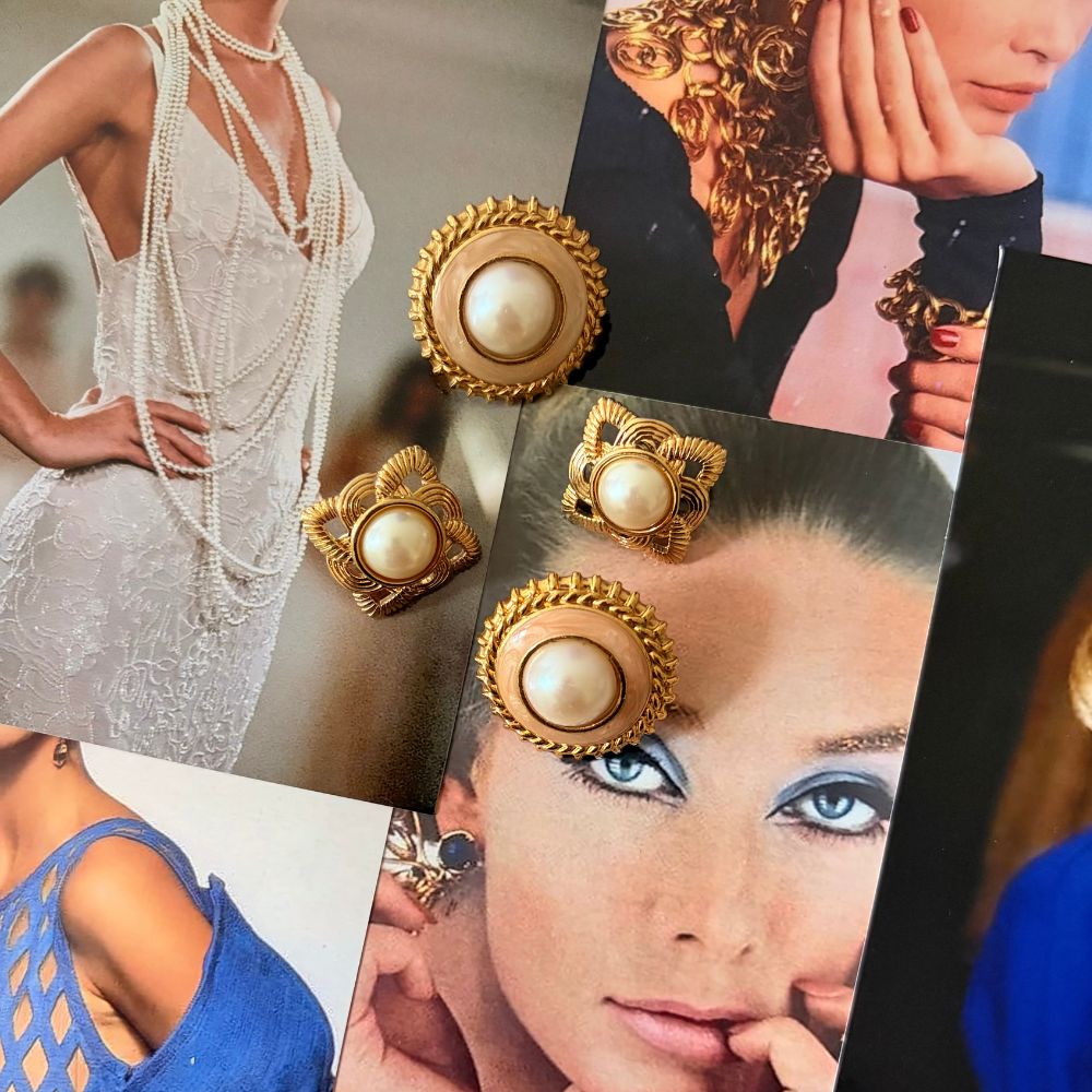VINTAGE 1987S PARISIAN DIAMOND SHAPE IMIATION PEARL STUD EARRINGS_SOHVINTAGE