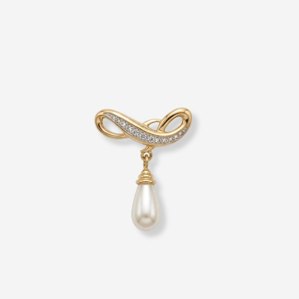 VINTAGE ORNATE PEARL TEAR DROP 1980S BROOCH