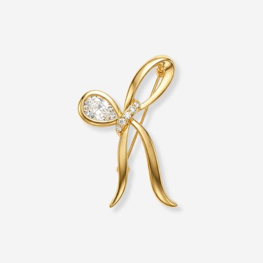  1980S DAINTY RIBBON CRYSTAL BOW BROOCH