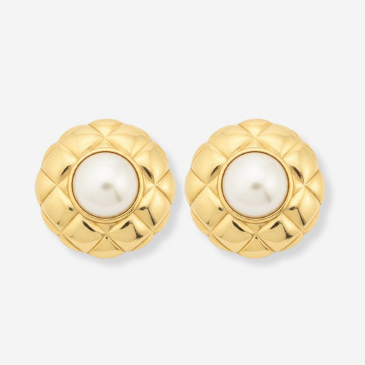 VINTAGE 1980S LARGE STATEMENT IMITATION PEARL EARRINGS WITH PILLOW PUFF CLIP ON EARRINGS