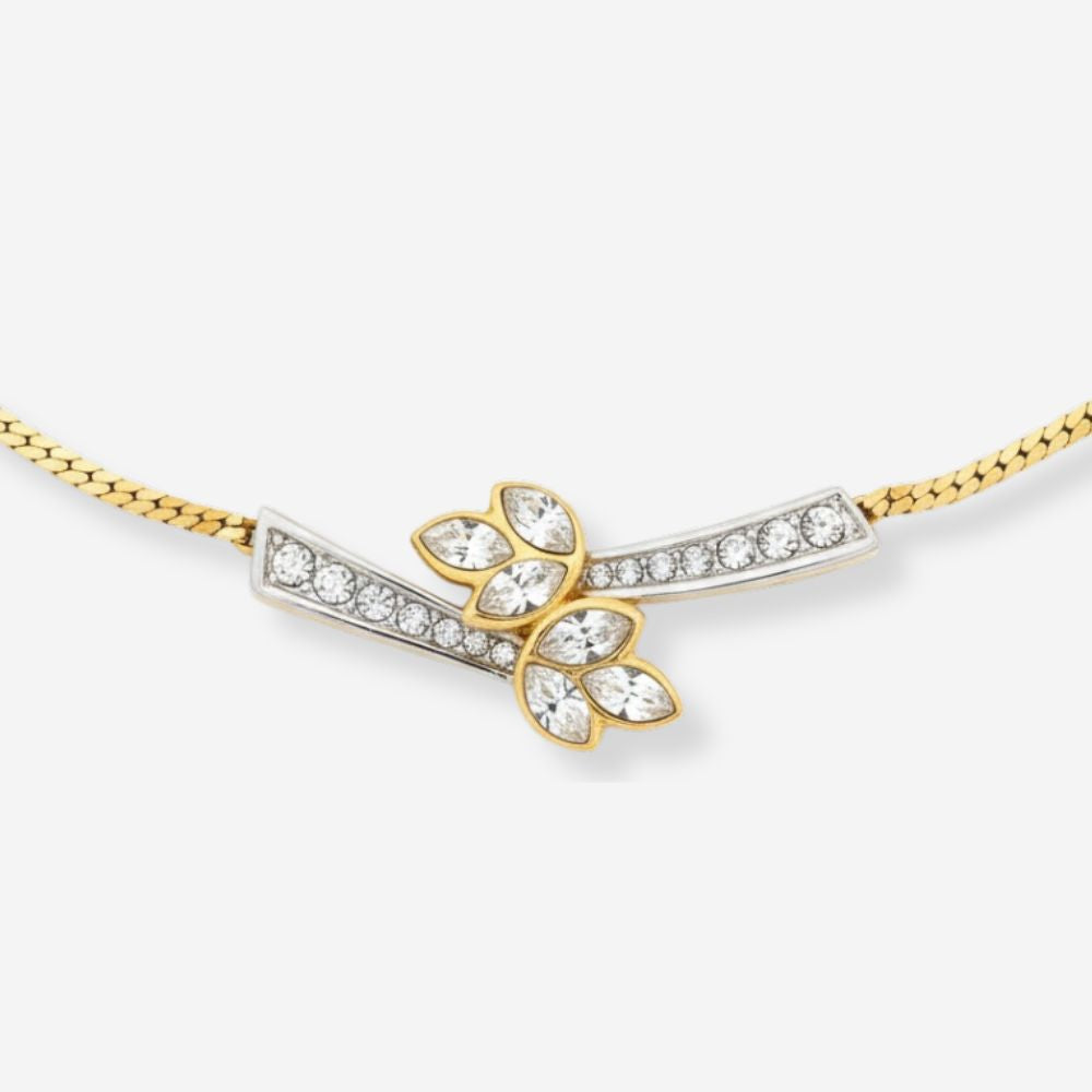 3VINTAGE 1980S ATTWOOD & SAWYER FLORAL SWAROVSKI CRYSTAL NECKLACE