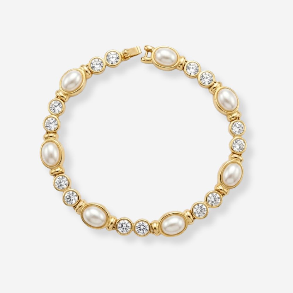 VINTAGE 1990S TIMELESS OVAL PEARL DUO CRYSTAL TENNIS  BRACELET
