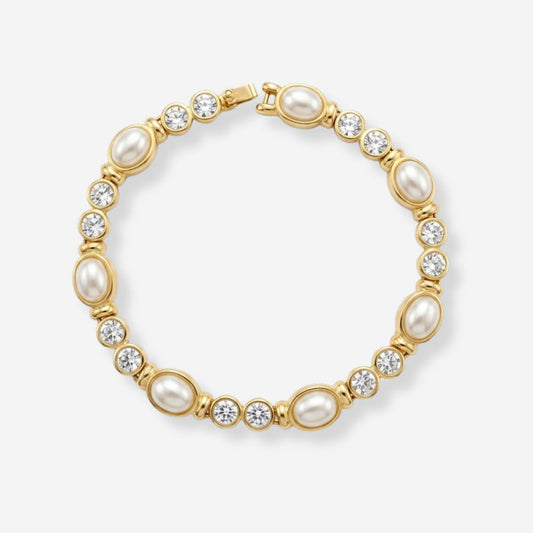 VINTAGE 1990S TIMELESS OVAL PEARL DUO CRYSTAL TENNIS  BRACELET