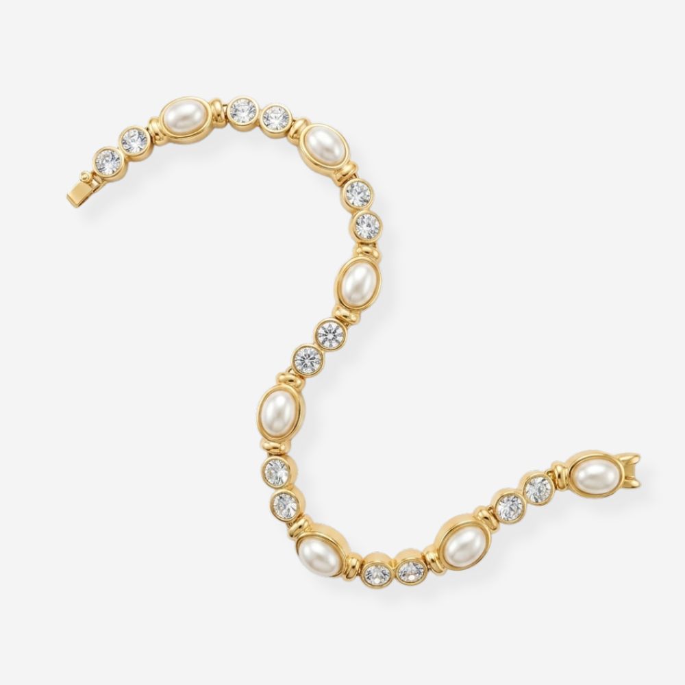 VINTAGE 1990S TIMELESS OVAL PEARL DUO CRYSTAL TENNIS  BRACELET