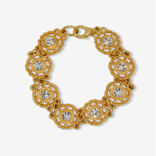 VINTAGE 1980s STATEMENT CRYSTAL FLOWER BRACELET