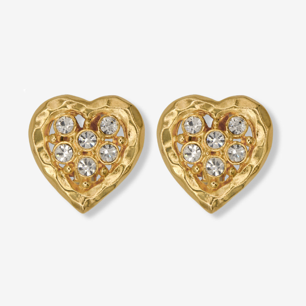 VINTAGE 1980S STATEMENT CRYSTAL HEART CLIP ON EARRINGS