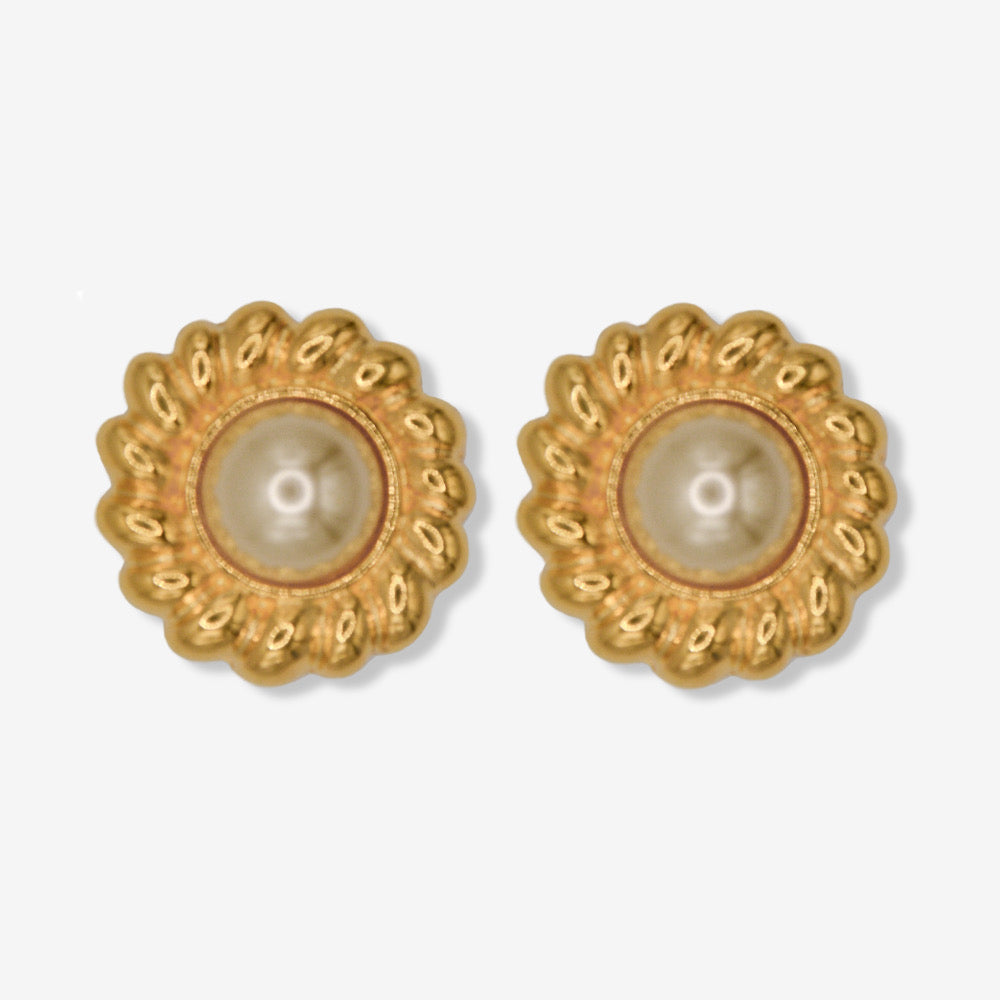 VINTAGE 1980S STATEMENT IMITATION PEARL SUNFLOWER EARRINGS