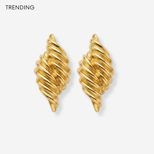 VINTAGE 1980S STATEMENT RIBBED CROISSANT TWIST EARRINGS