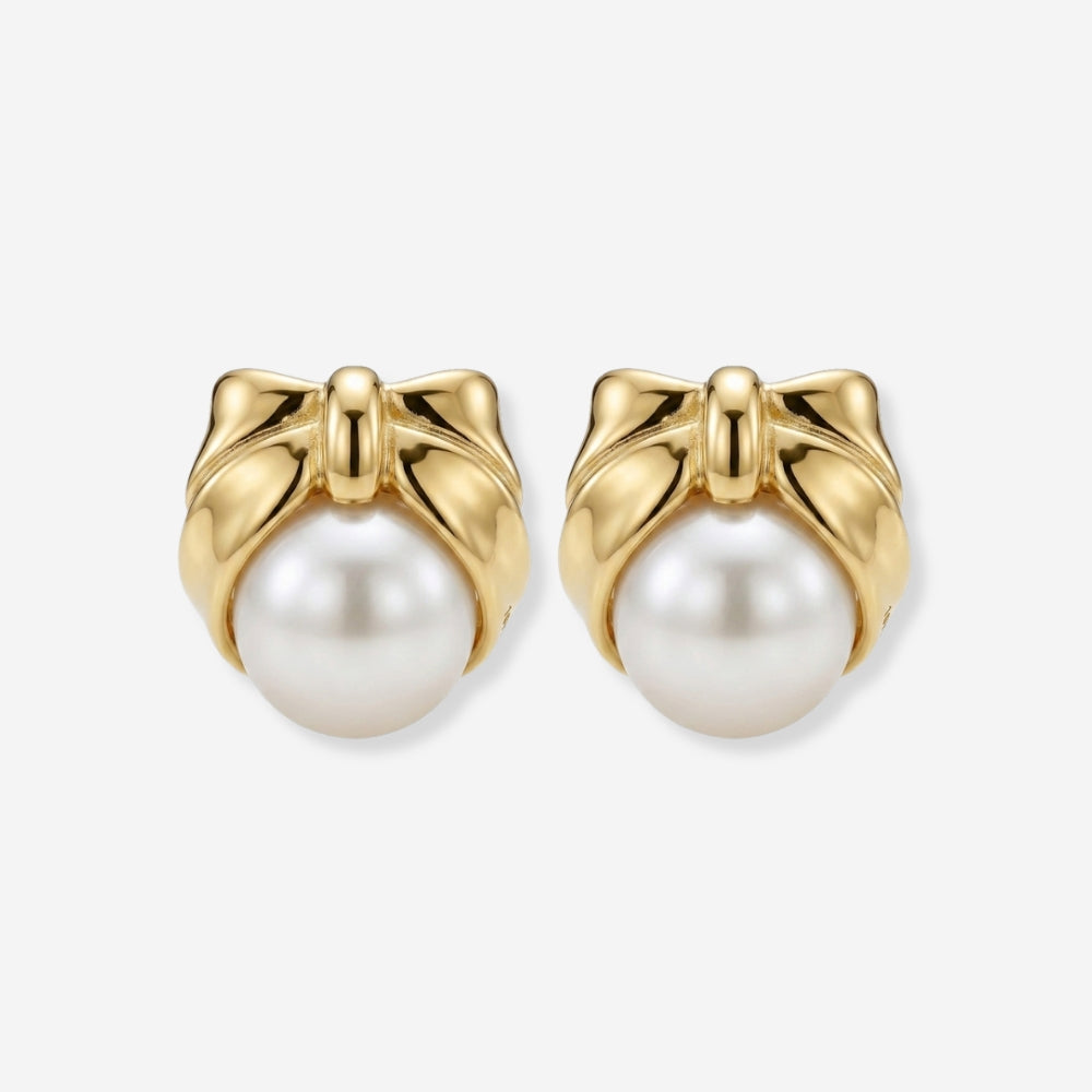 VINTAGE 1980S STATEMENT BOW PEARL CLIP ON EARRINGS