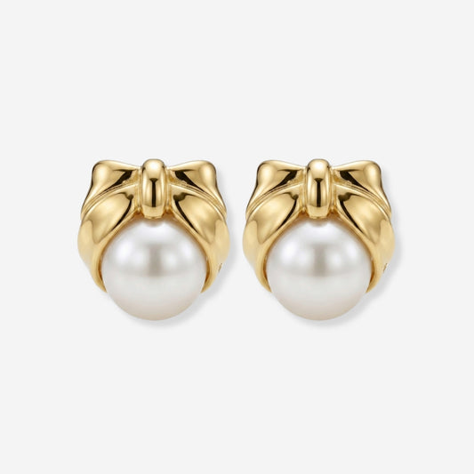 VINTAGE 1980S STATEMENT BOW PEARL CLIP ON EARRINGS