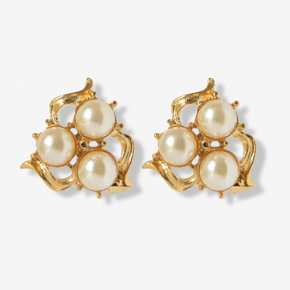 VINTAGE TRIO IMITATION PEARL CLUSTER EARRINGS