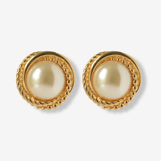 VINTAGE GOLD-PLATED CLASSIC IMITATION PEARLS FRAMED IN A TRIO TEXTURES