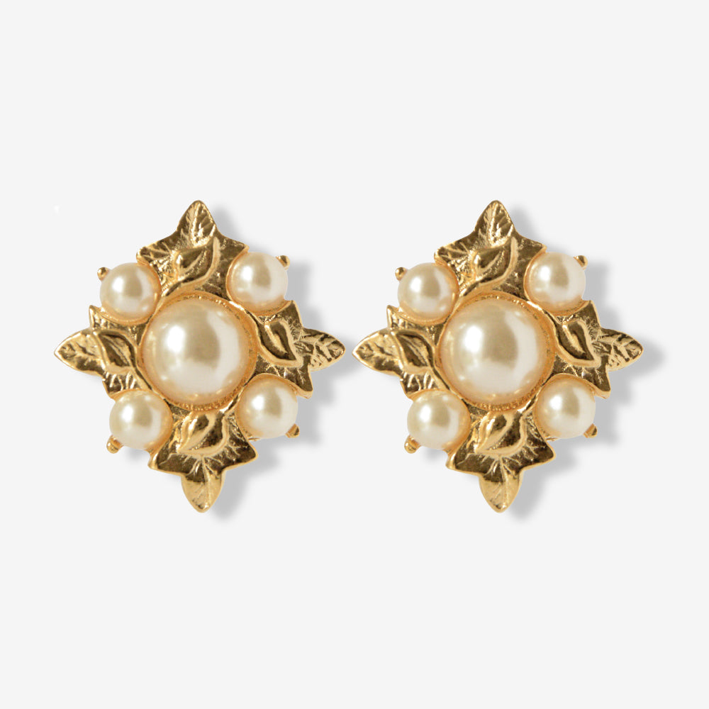 VINTAGE GOLD-PLATED AUTUMN IMITATION PEARL EARRINGS