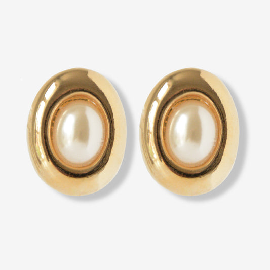 VINTAGE OVAL GOLD-PLATED IMITATION PEARL EARRINGS