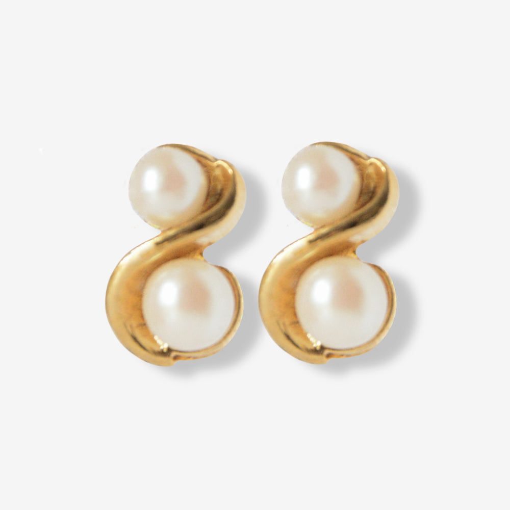 VINTAGE GOLD-PLATED 'S' SHAPED IMITATION PEARL EARRINGS