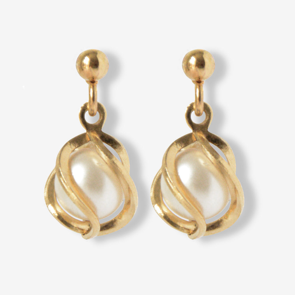 VINTAGE 1990s CLASSIC SWIRL IMITATION PEARL  DROP EARRINGS