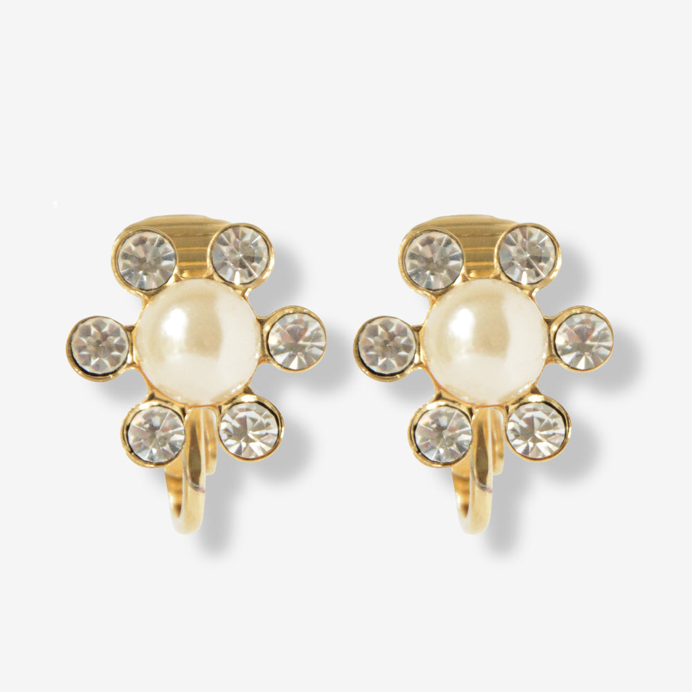 VINTAGE PEARL & CRYSTAL CLIP-ON EARRINGS