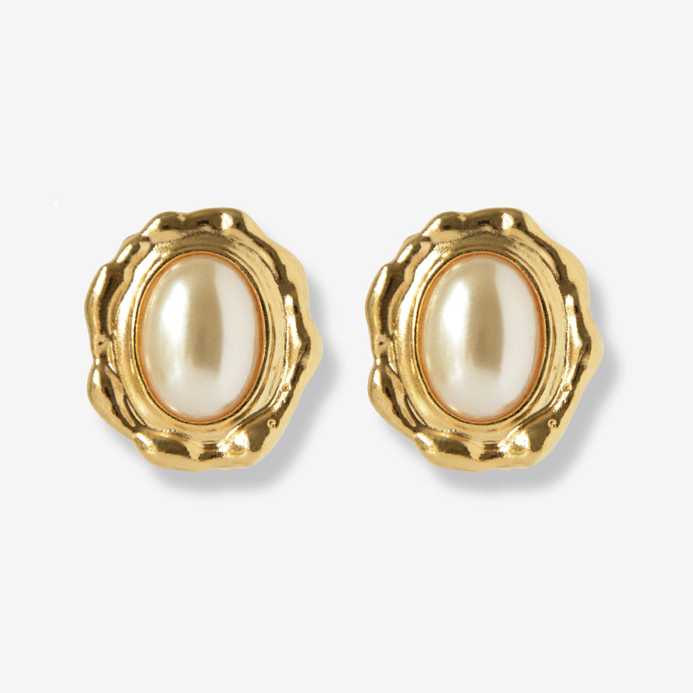 VINTAGE 1980S CLASSIC  GOLD PLATED PEARL STUD EARRINGS