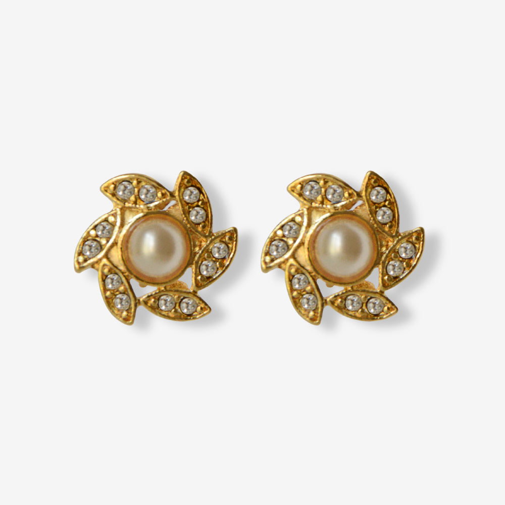 VINTAGE 1980S DAINTY LILY IMITATION PEARL STUD EARRINGS