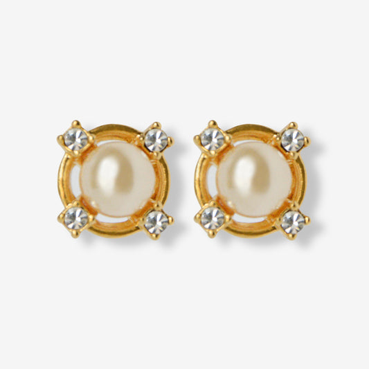 VINTAGE DAINTY CRYSTAL & IMITATION PEARL CLASSIC STUD EARRINGS