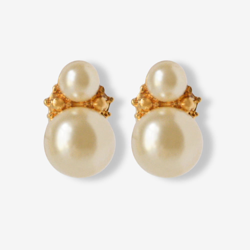 VINTAGE 1980S DAINTY DUO IMITATION PEARL STUD EARRINGS