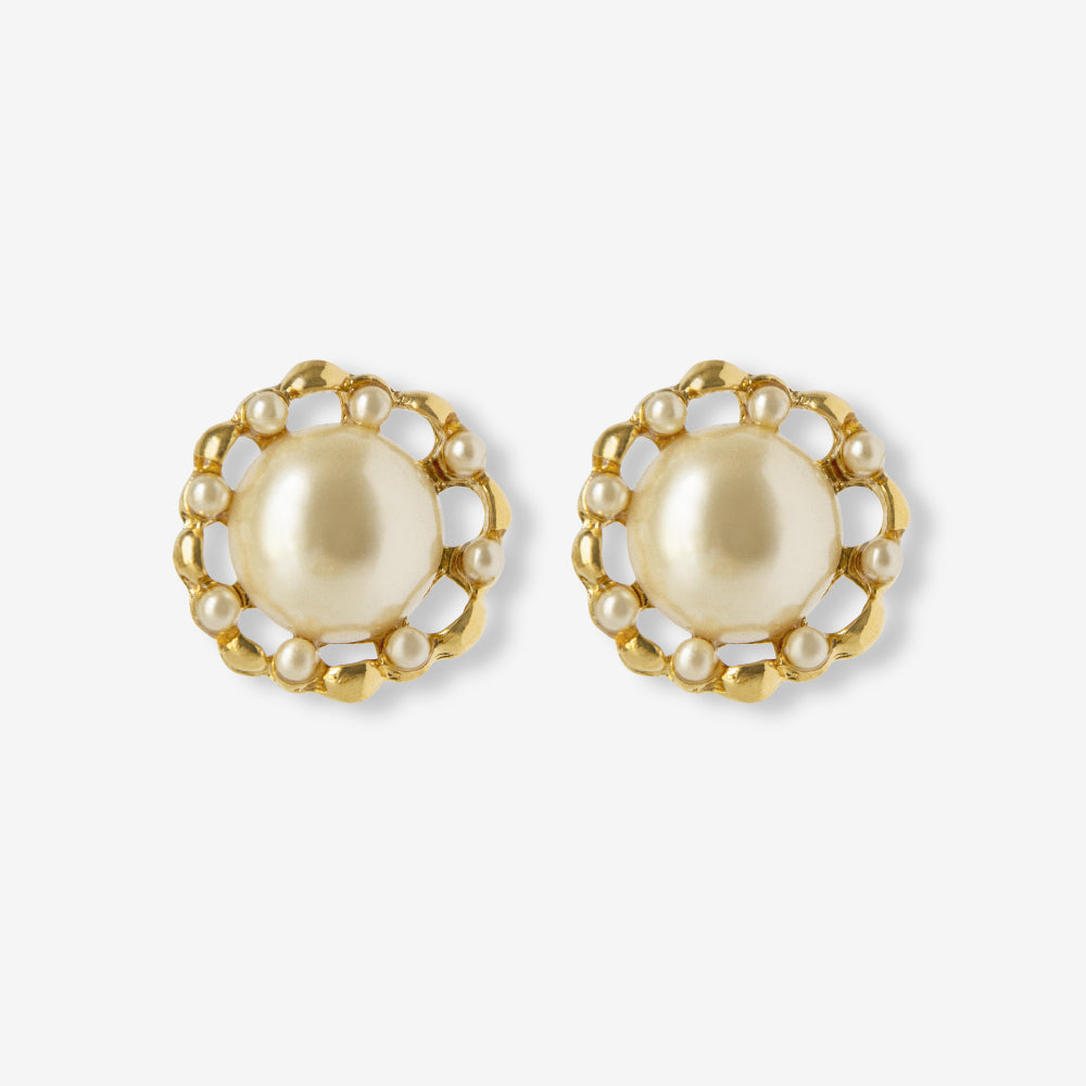 DAINTY VINTAGE CLASSIC 1980S IMITATION PEARL CHAIN STUD EARRINGS