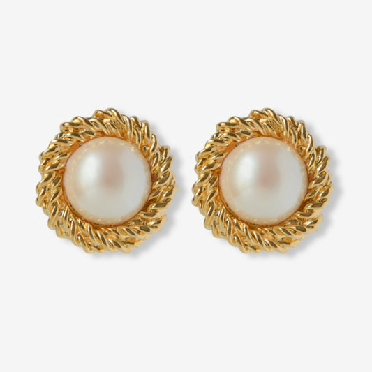 VINTAGE 1980S DIANA TWIST GOLD PLATED AND IMITATION PEARL CLIP ON EARRINGS