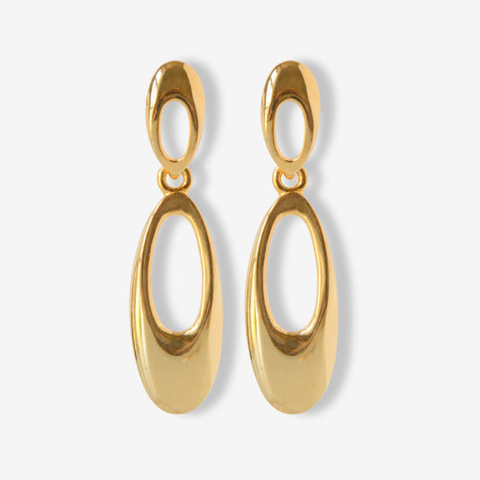 VINTAGE 1990S CLASSIC GOLD PLATED MINIMALIST OVAL TEAR DROP EARRINGS