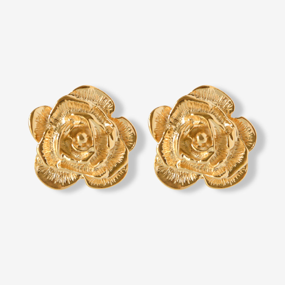 VINTAGE 1980S STATEMENT GOLD PLATED ROSE BUD STUD EARRINGS