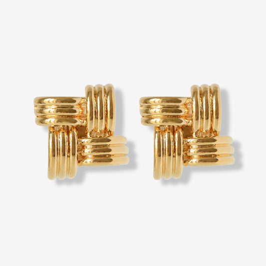 VINTAGE 1980S CLASSIC GOLD PLATED WOVEN CHUNKY CLIP ON  EARRINGS