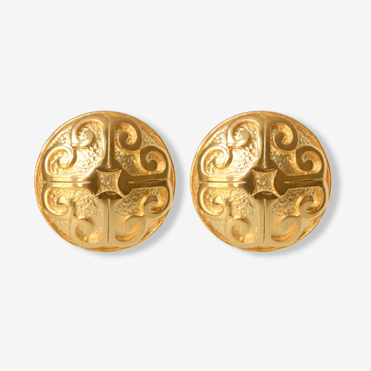 VINTAGE 1980S STATEMENT CIRCULAR  SCULPTED STUD EARRINGS