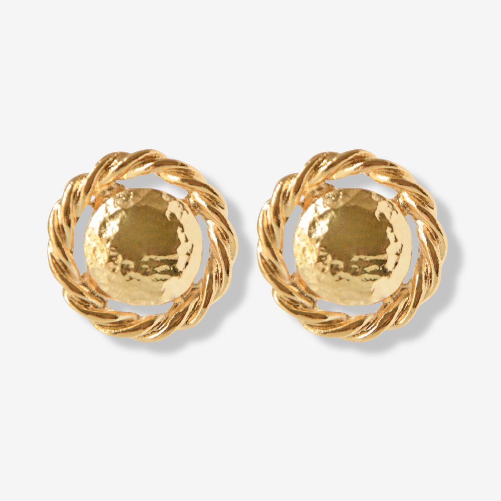 VINTAGE 1990S CLASSIC GOLD PLATED  ROPE TWIST ROUND STUD EARRINGS