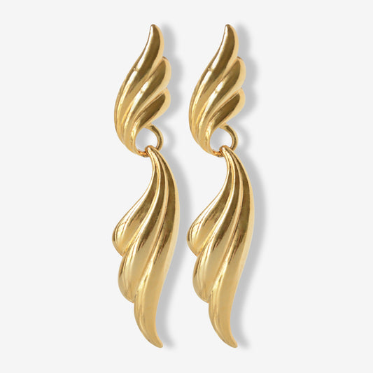 VINTAGE 1980S STATEMENT GOLD PLATED  DUO WAVE DROP EARRINGS