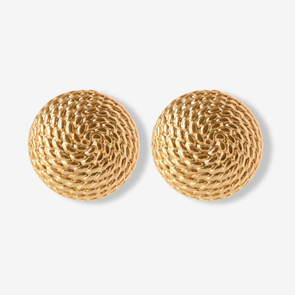 VINTAGE 1980S STATEMENT ETCHED ROPE ROUND CLIP ON EARRINGS