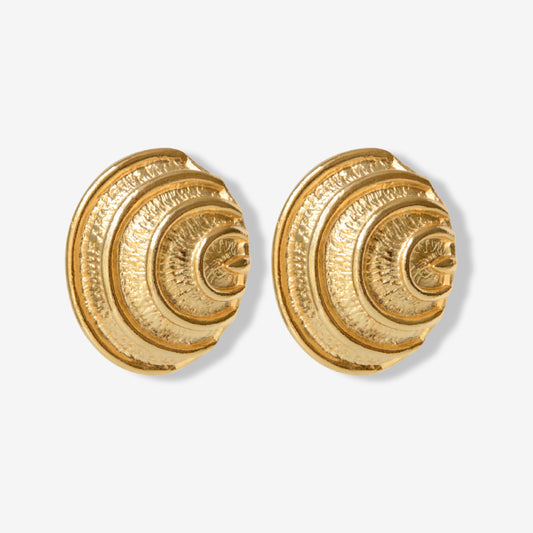 VINTAGE 1990S CLASSIC CURVE SEA SHELL GOLD PLATED CLIP ON EARRINGS