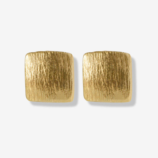 VINTAGE 1990S CLASSIC SQAURE BRUSHED GOLD PLATED CLIP ON EARRINGS