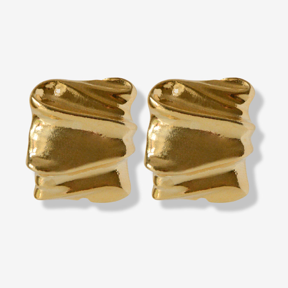 VINTAGE 1990S CLASSIC RECTANGLE WAVE GOLD PLATED CLIP ON EARRINGS